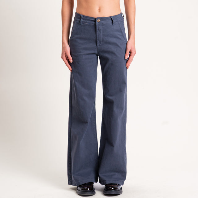 Zeroassoluto-Pantalone LILLY palazzo cotone elasticizzato - piombo