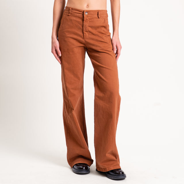 Zeroassoluto-Pantalone LILLY palazzo cotone elasticizzato - whiskey