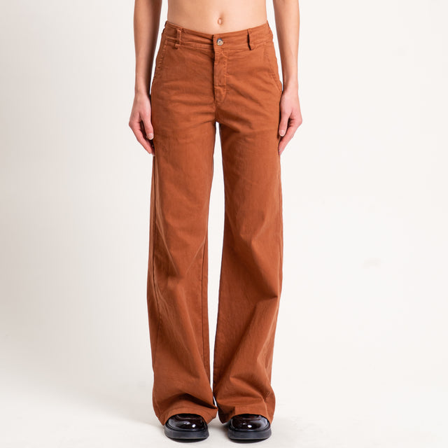 Zeroassoluto-Pantalone LILLY palazzo cotone elasticizzato - whiskey