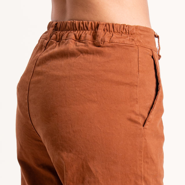 Zeroassoluto-Pantalone LILLY palazzo cotone elasticizzato - whiskey