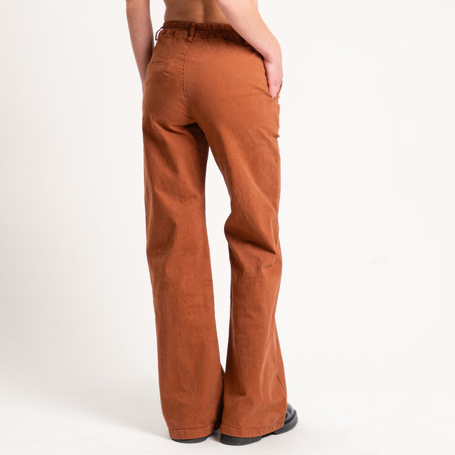 Zeroassoluto-Pantalone LILLY palazzo cotone elasticizzato - whiskey