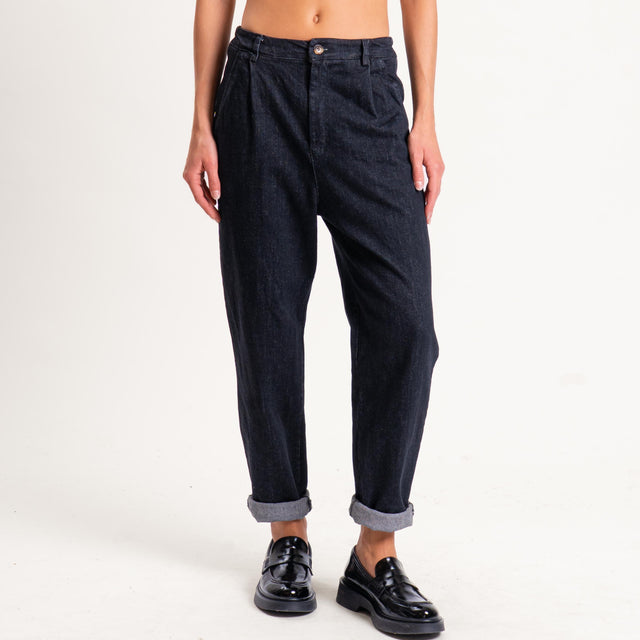 Zeroassoluto-Pantalone LOLA boyfriend tela jeans elasticizzata - denim nero