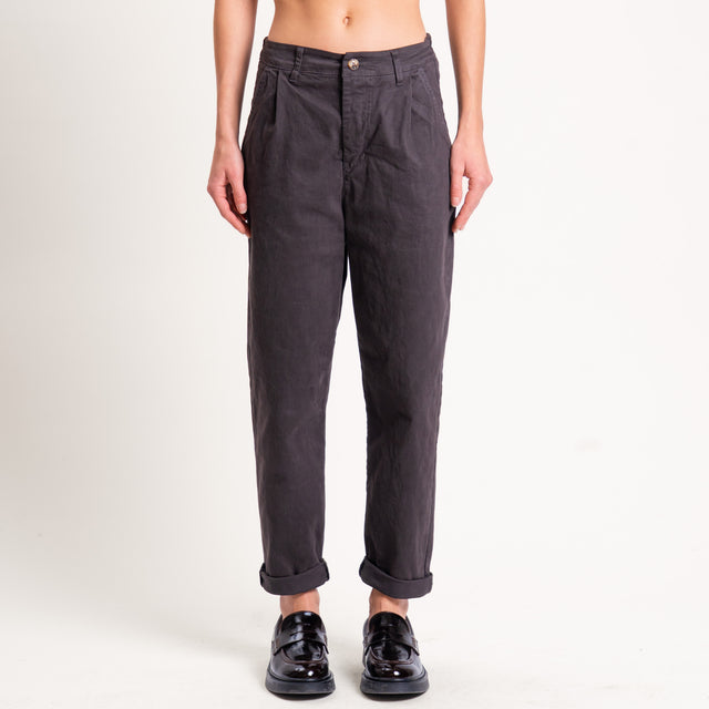 Zeroassoluto-Pantalone LOLA elastico dietro cotone elasticizzato - moro