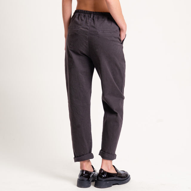 Zeroassoluto-Pantalone LOLA elastico dietro cotone elasticizzato - moro