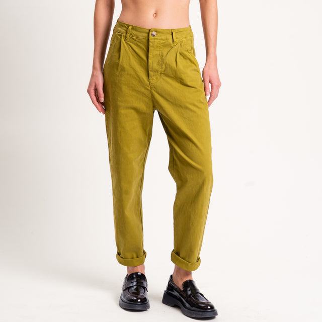 Zeroassoluto-Pantalone LOLA elastico dietro cotone elasticizzato - olio