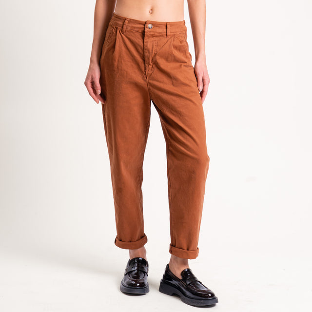Zeroassoluto-Pantalone LOLA elastico dietro cotone elasticizzato - whiskey