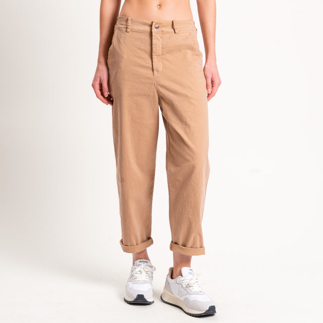 Zeroassoluto-Pantalone LORY baggy cotone elasticizzato - camel