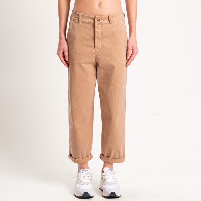 Zeroassoluto-Pantalone LORY baggy cotone elasticizzato - camel