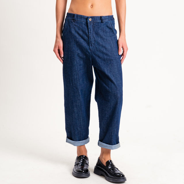 Zeroassoluto-Pantalone LORY baggy tela jeans elasticizzata - denim