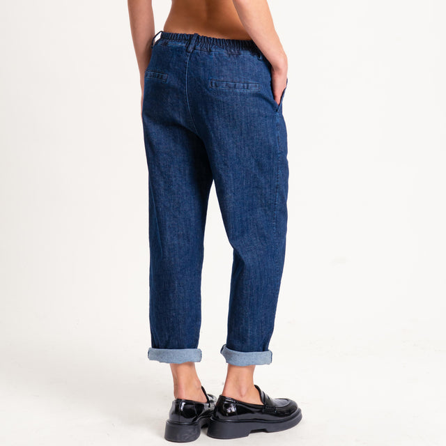Zeroassoluto-Pantalone LORY baggy tela jeans elasticizzata - denim