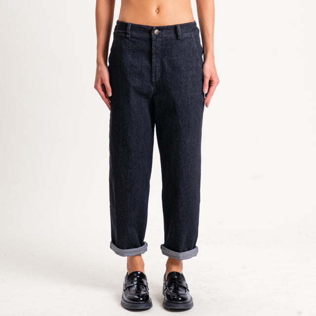 Zeroassoluto-Pantalone LORY baggy tela jeans elasticizzata - denim nero