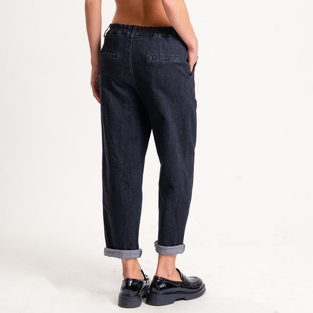 Zeroassoluto-Pantalone LORY baggy tela jeans elasticizzata - denim nero