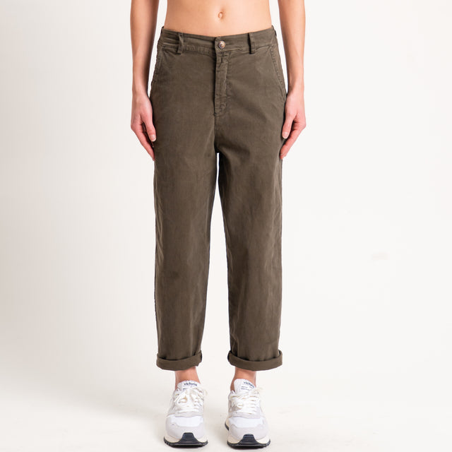 Zeroassoluto-Pantalone LORY baggy cotone elasticizzato - militare