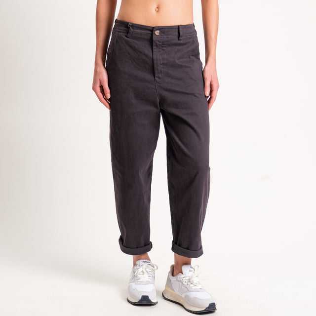 Zeroassoluto-Pantalone LORY baggy cotone elasticizzato - moro