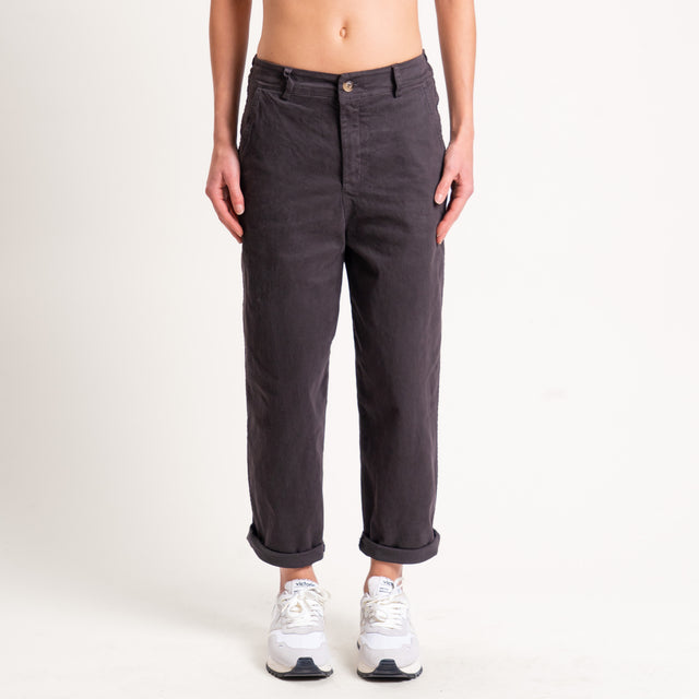 Zeroassoluto-Pantalone LORY baggy cotone elasticizzato - moro