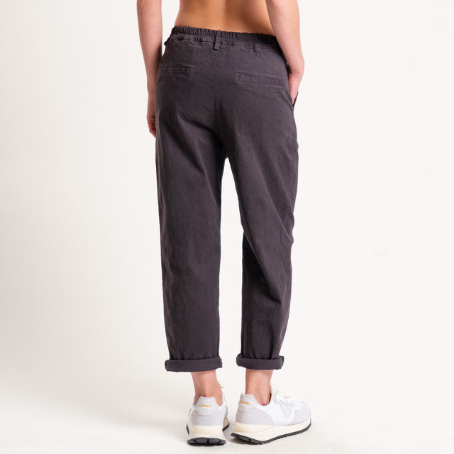 Zeroassoluto-Pantalone LORY baggy cotone elasticizzato - moro