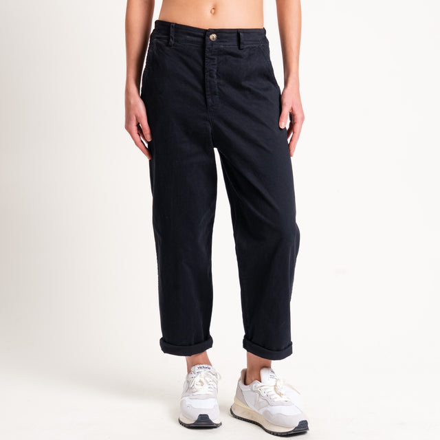 Zeroassoluto-Pantalone LORY baggy cotone elasticizzato - nero