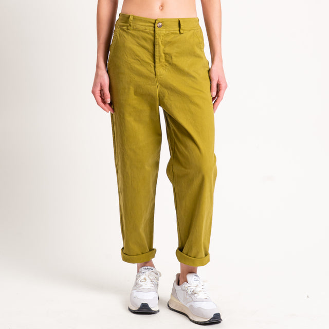Zeroassoluto-Pantalone LORY baggy cotone elasticizzato - olio