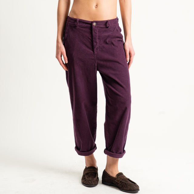 Zeroassoluto-Pantalone LORY velluto millerighe tessuto elasticizzato - burgundy