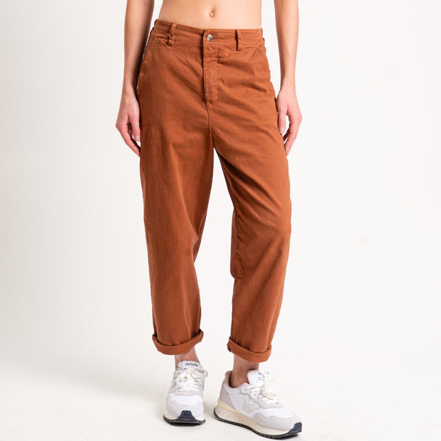 Zeroassoluto-Pantalone LORY baggy cotone elasticizzato - whiskey