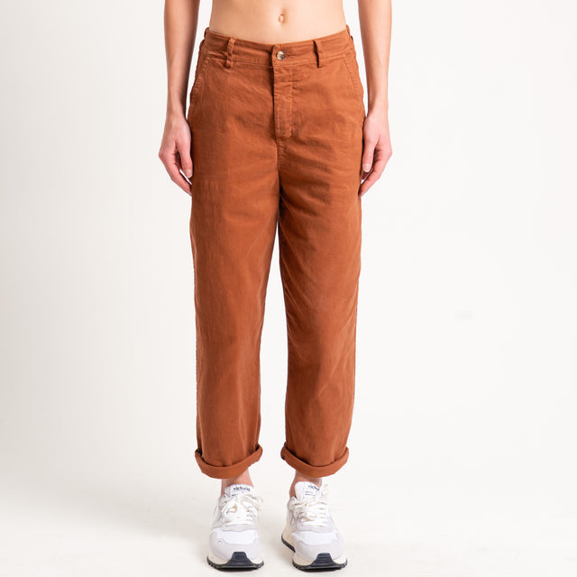 Zeroassoluto-Pantalone LORY baggy cotone elasticizzato - whiskey