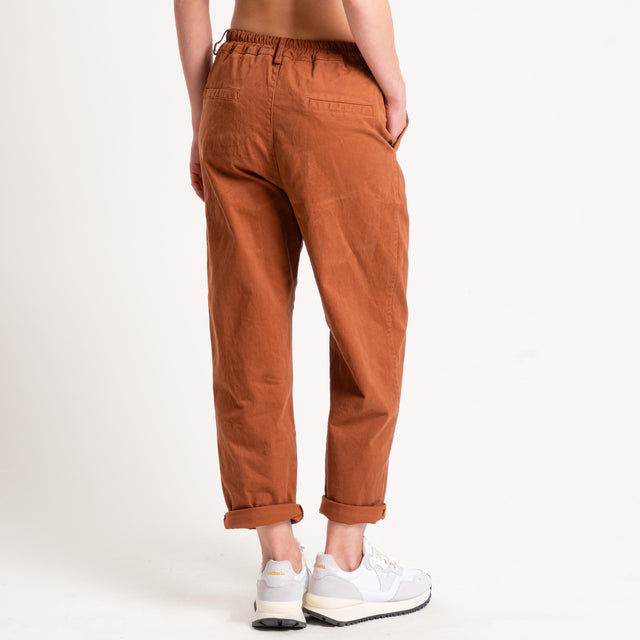 Zeroassoluto-Pantalone LORY baggy cotone elasticizzato - whiskey