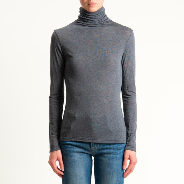 Zeroassoluto-T-shirt sottile collo alto MISTO CASHMERE - antracite