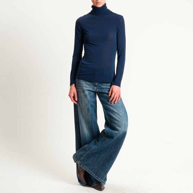 Zeroassoluto-T-shirt sottile collo alto MISTO CASHMERE - blu