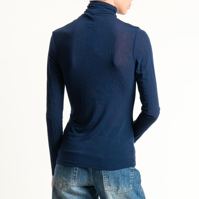 Zeroassoluto-T-shirt sottile collo alto MISTO CASHMERE - blu