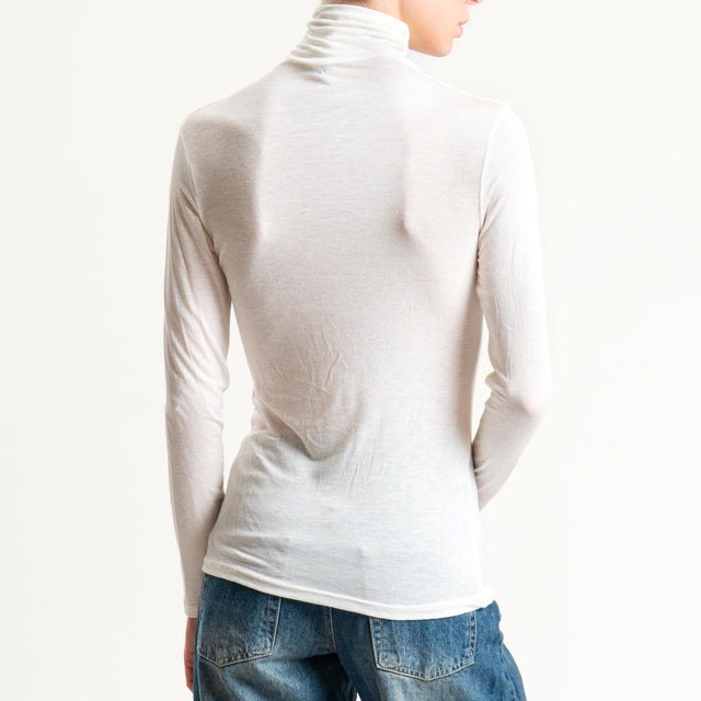 Zeroassoluto-T-shirt sottile collo alto MISTO CASHMERE - burro