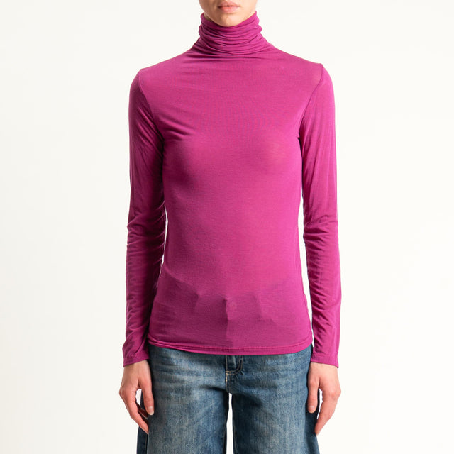 Zeroassoluto-T-shirt sottile collo alto MISTO CASHMERE - fucsia