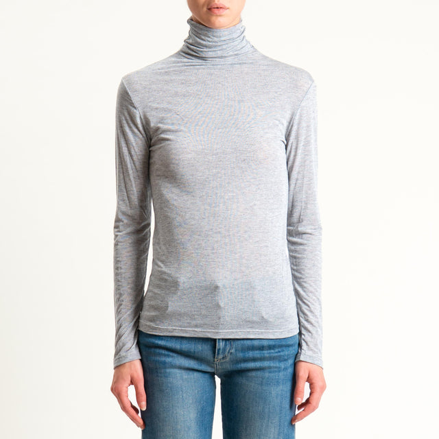 Zeroassoluto-T-shirt sottile collo alto MISTO CASHMERE - grigio melange