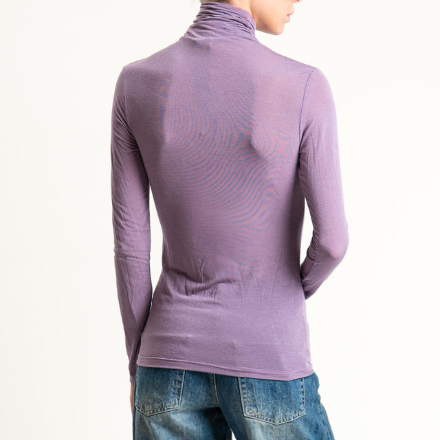 Zeroassoluto-T-shirt sottile collo alto MISTO CASHMERE - mauve