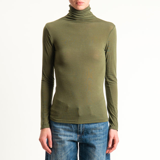 Zeroassoluto-T-shirt sottile collo alto MISTO CASHMERE - militare