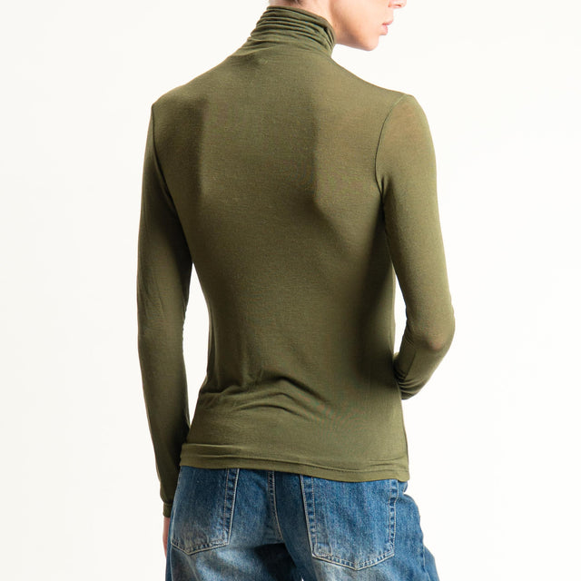 Zeroassoluto-T-shirt sottile collo alto MISTO CASHMERE - militare