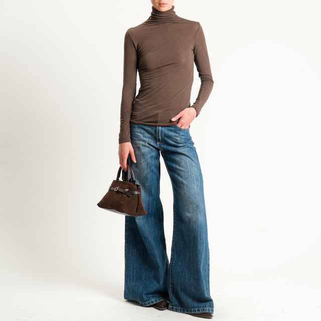 Zeroassoluto-T-shirt sottile collo alto MISTO CASHMERE - moro