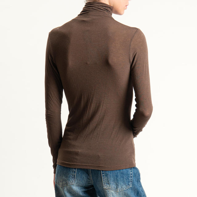 Zeroassoluto-T-shirt sottile collo alto MISTO CASHMERE - moro