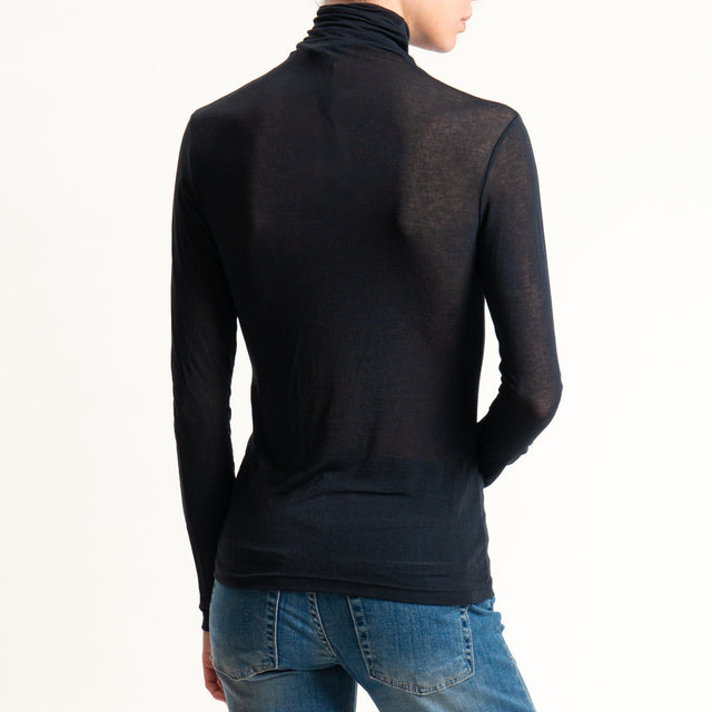 Zeroassoluto-T-shirt sottile collo alto MISTO CASHMERE - nero