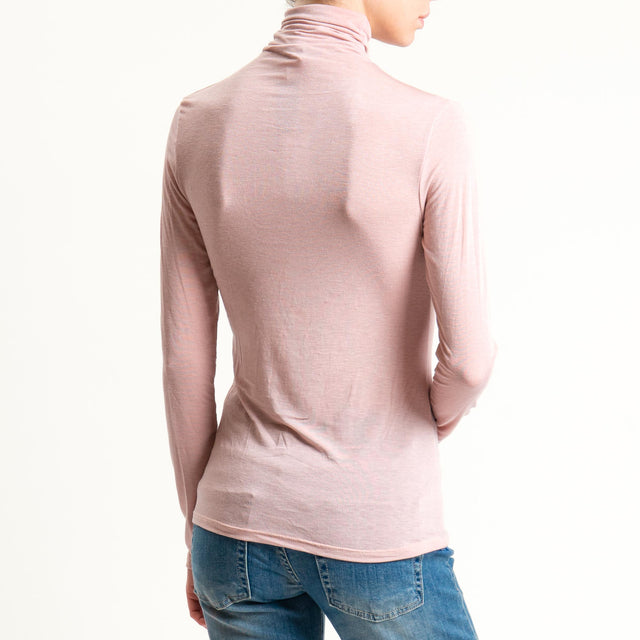 Zeroassoluto-T-shirt sottile collo alto MISTO CASHMERE - rosa