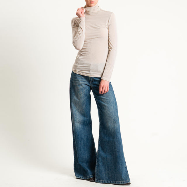 Zeroassoluto-T-shirt sottile collo alto MISTO CASHMERE - sand