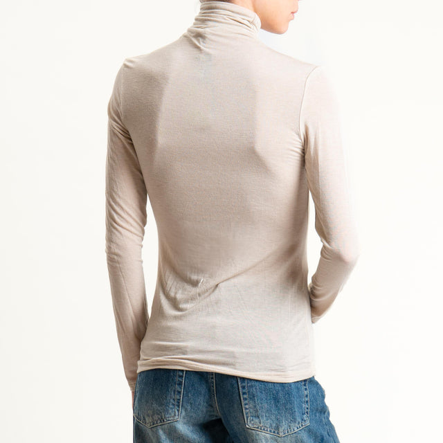 Zeroassoluto-T-shirt sottile collo alto MISTO CASHMERE - sand