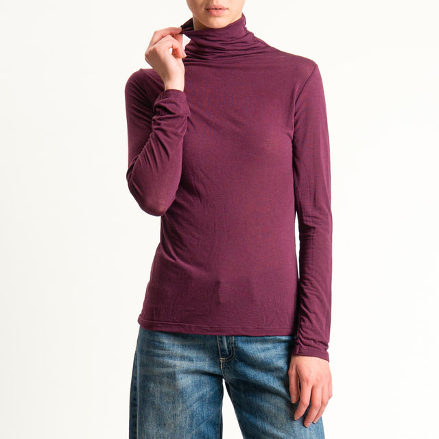 Zeroassoluto-T-shirt sottile collo alto MISTO CASHMERE - vino