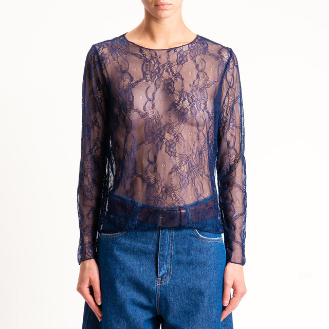 Zeroassoluto-Blusa in pizzo elasticizzato - blu