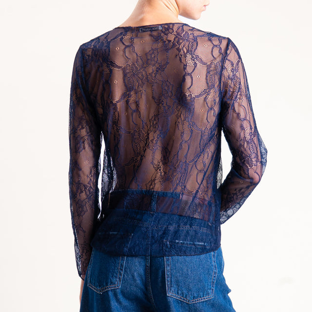 Zeroassoluto-Blusa in pizzo elasticizzato - blu