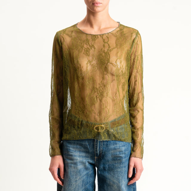 Zeroassoluto-Blusa in pizzo elasticizzato - militare