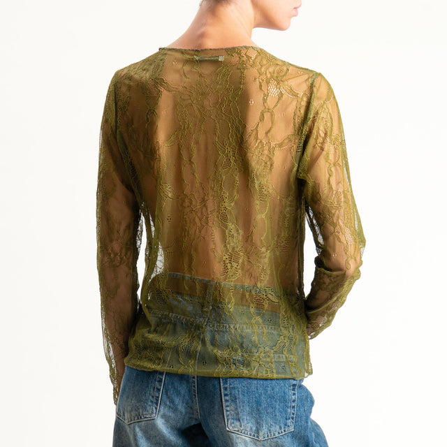 Zeroassoluto-Blusa in pizzo elasticizzato - militare