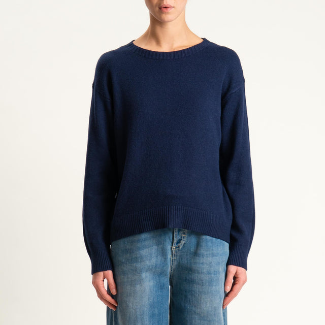 Zeroassoluto-Maglia girocollo spacco dietro - blu