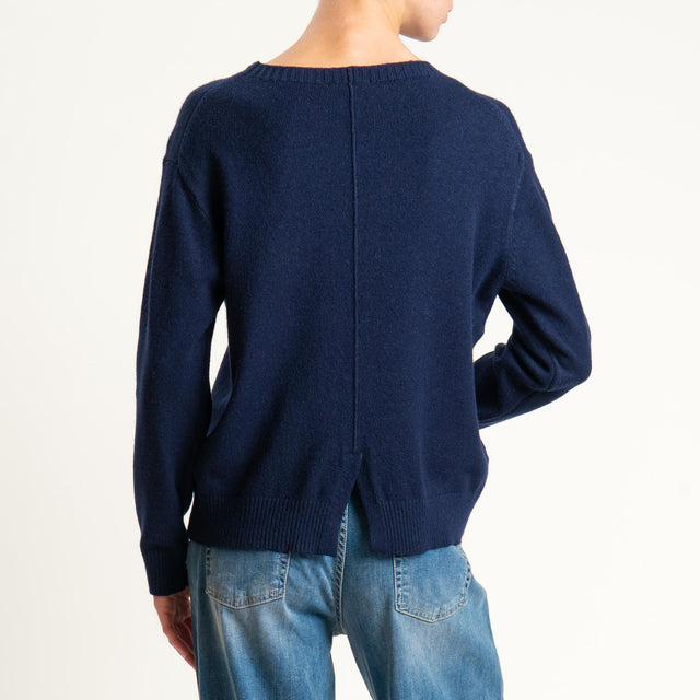 Zeroassoluto-Maglia girocollo spacco dietro - blu
