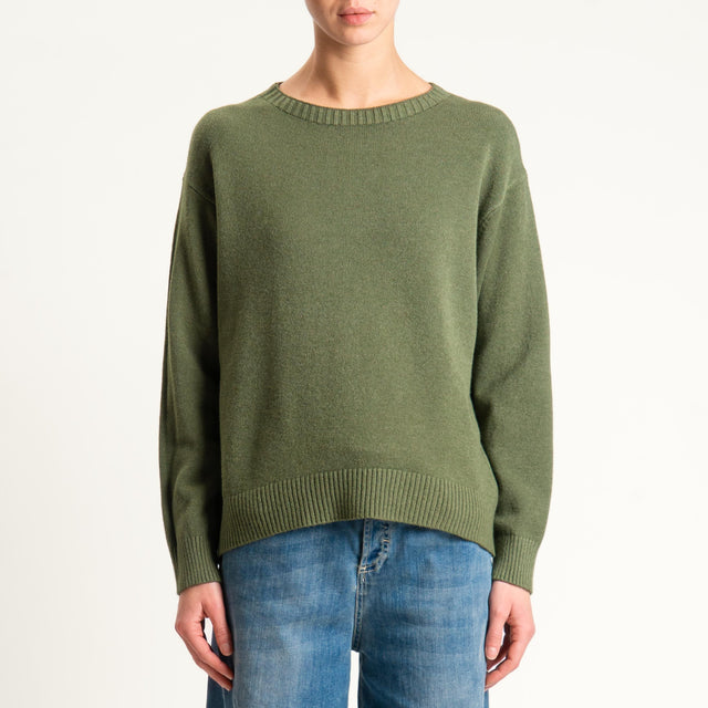 Zeroassoluto-Maglia girocollo spacco dietro - militare