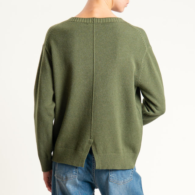 Zeroassoluto-Maglia girocollo spacco dietro - militare